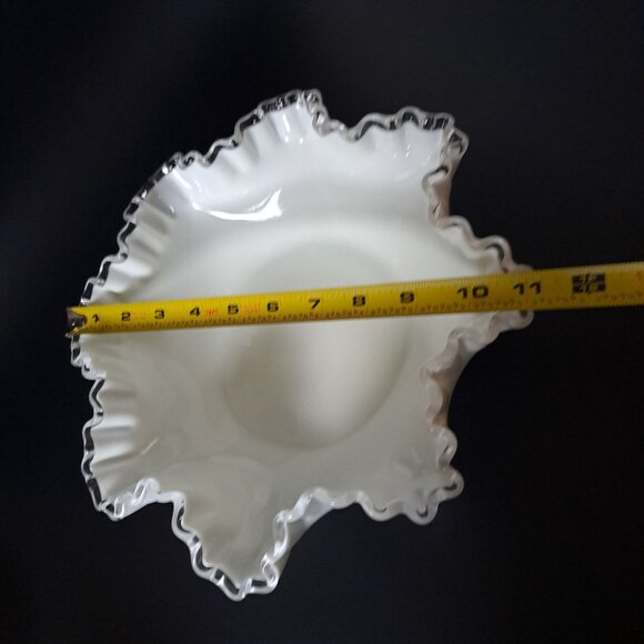 Fenton Milk Glass Silver Crest Ruffled Edge Bowl Vintage - Picture 2 of 10